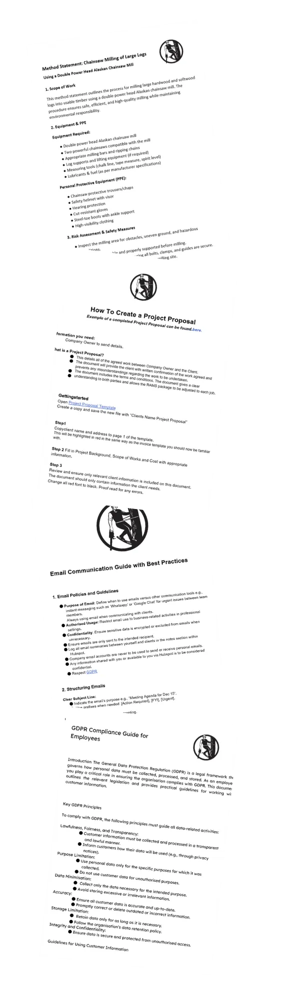 A showcase of anonymised business documents including method statements and GDPR guides