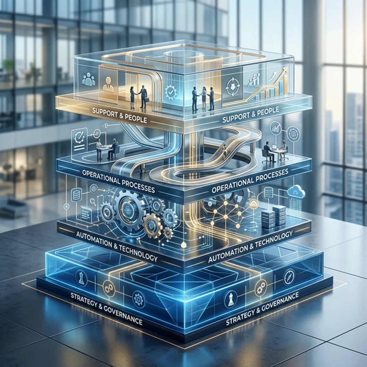 A structural representation of a business as a strong, architectural foundation
