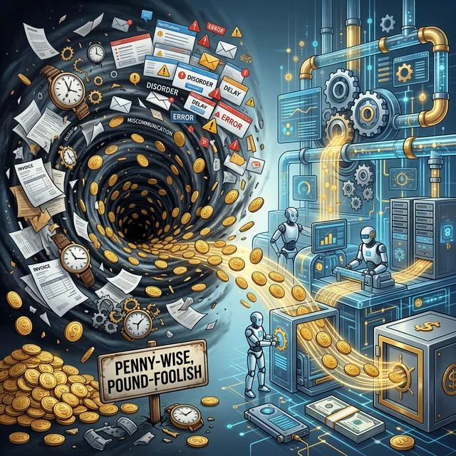 A visual metaphor of a 'penny-wise, pound-foolish' approach to business support