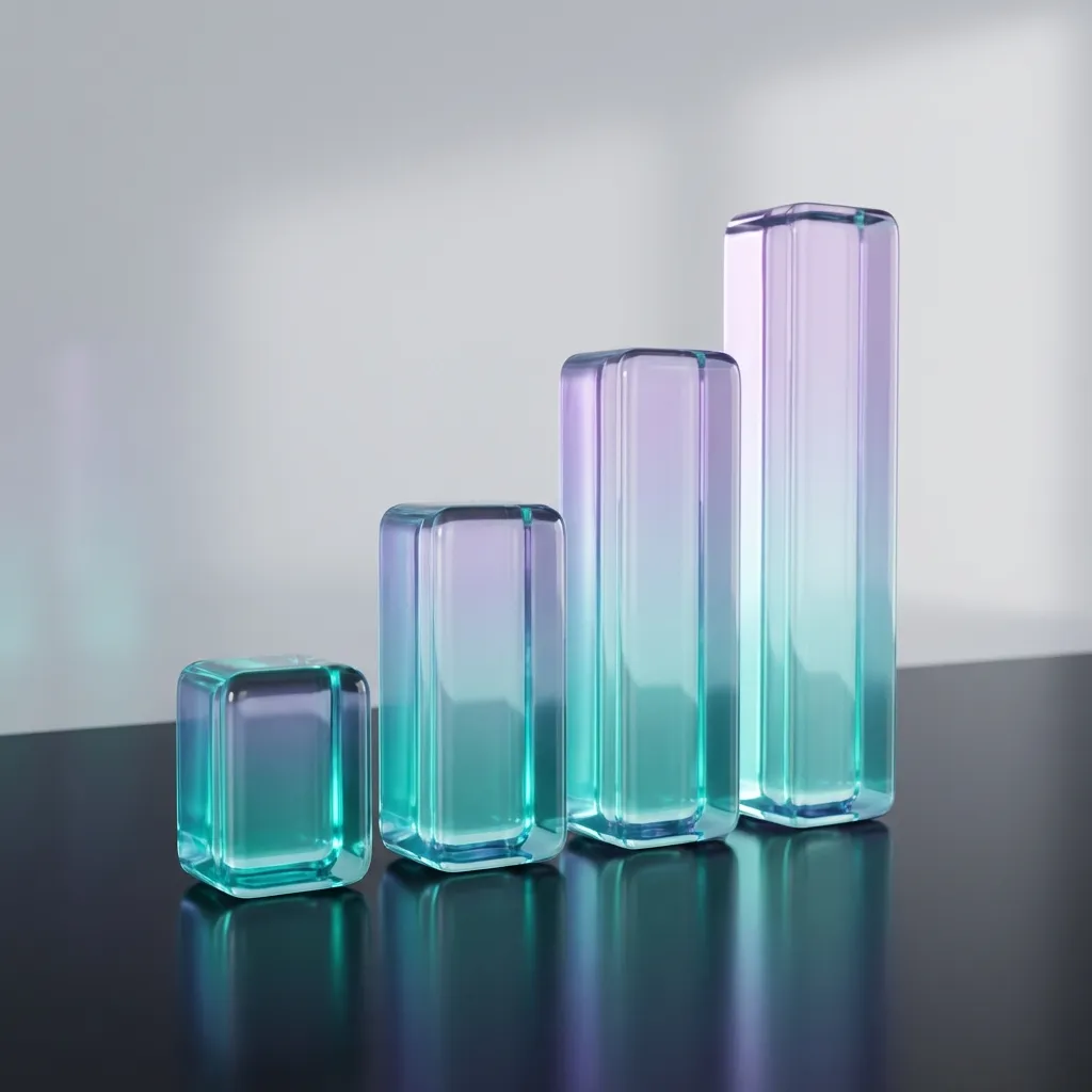 Minimalist glass bars of increasing height symbolizing email marketing growth