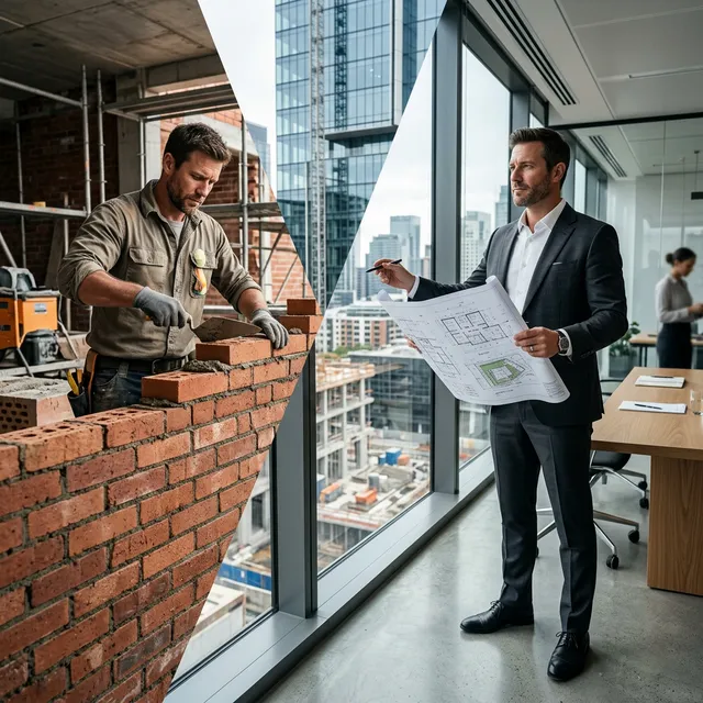 A visionary leadership concept showing the transition from manual work to strategic direction