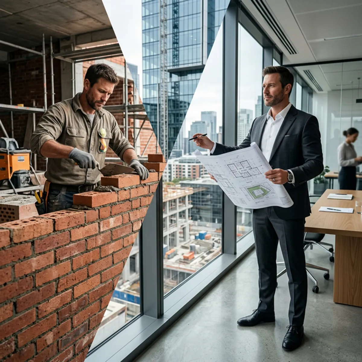 A visionary leadership concept showing the transition from manual work to strategic direction