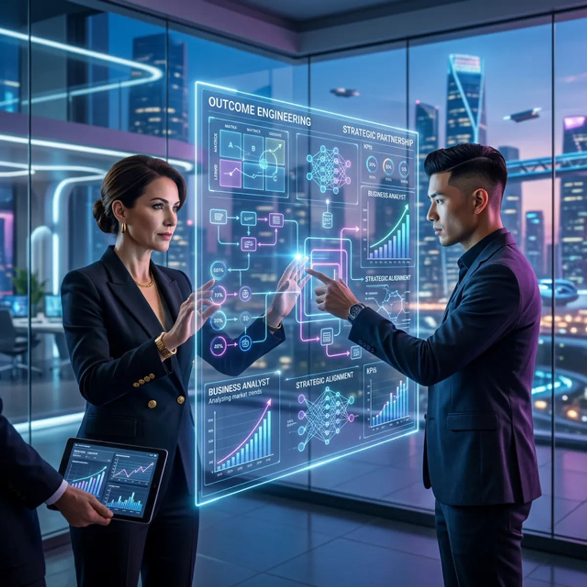 A futuristic representation of strategic business architecture and digital partnership