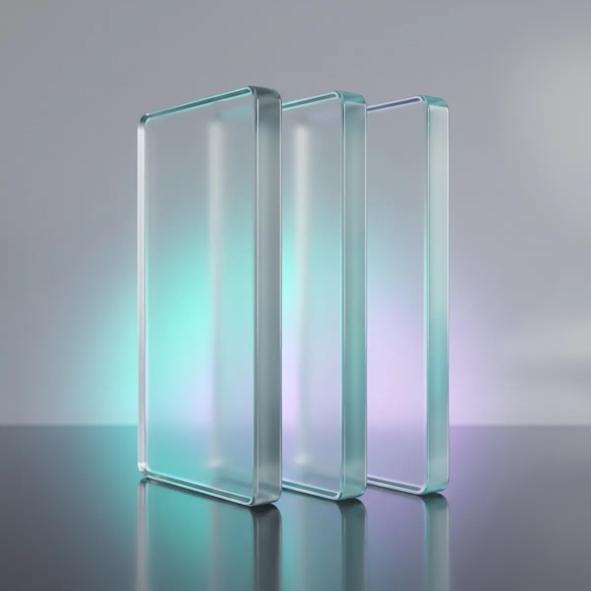 Symmetrical row of vertical glass slabs symbolizing social media consistency