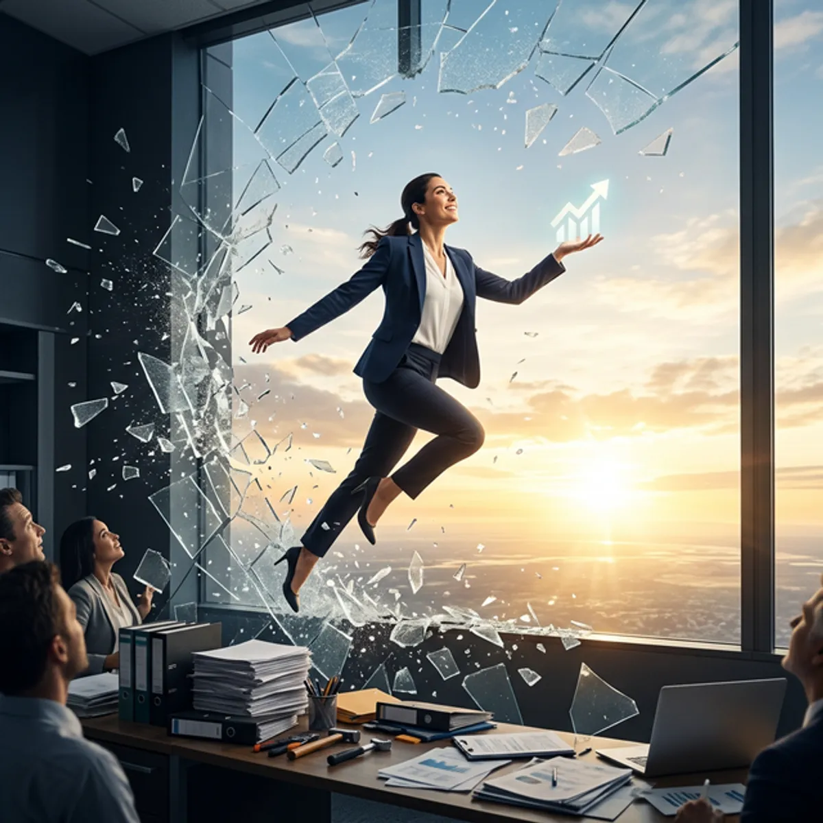 A visual representation of breaking through a glass ceiling in business growth