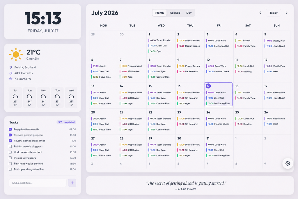 Detailed light-mode layout of the Smart Monitor Dashboard.