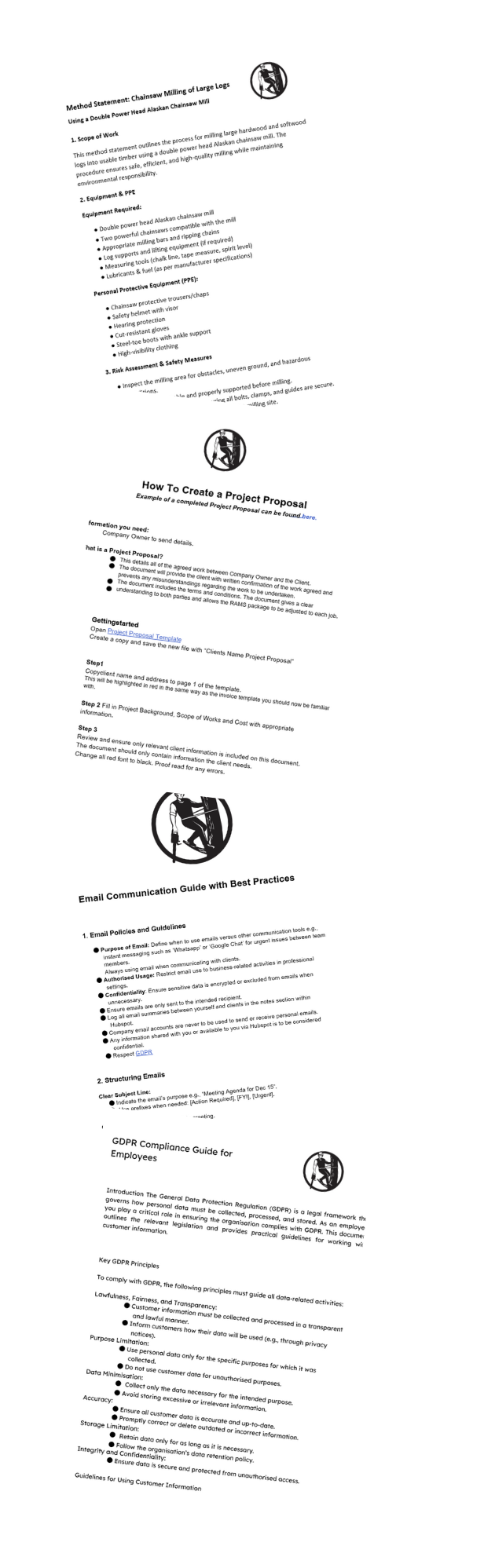 A showcase of anonymized business documents including method statements and GDPR guides