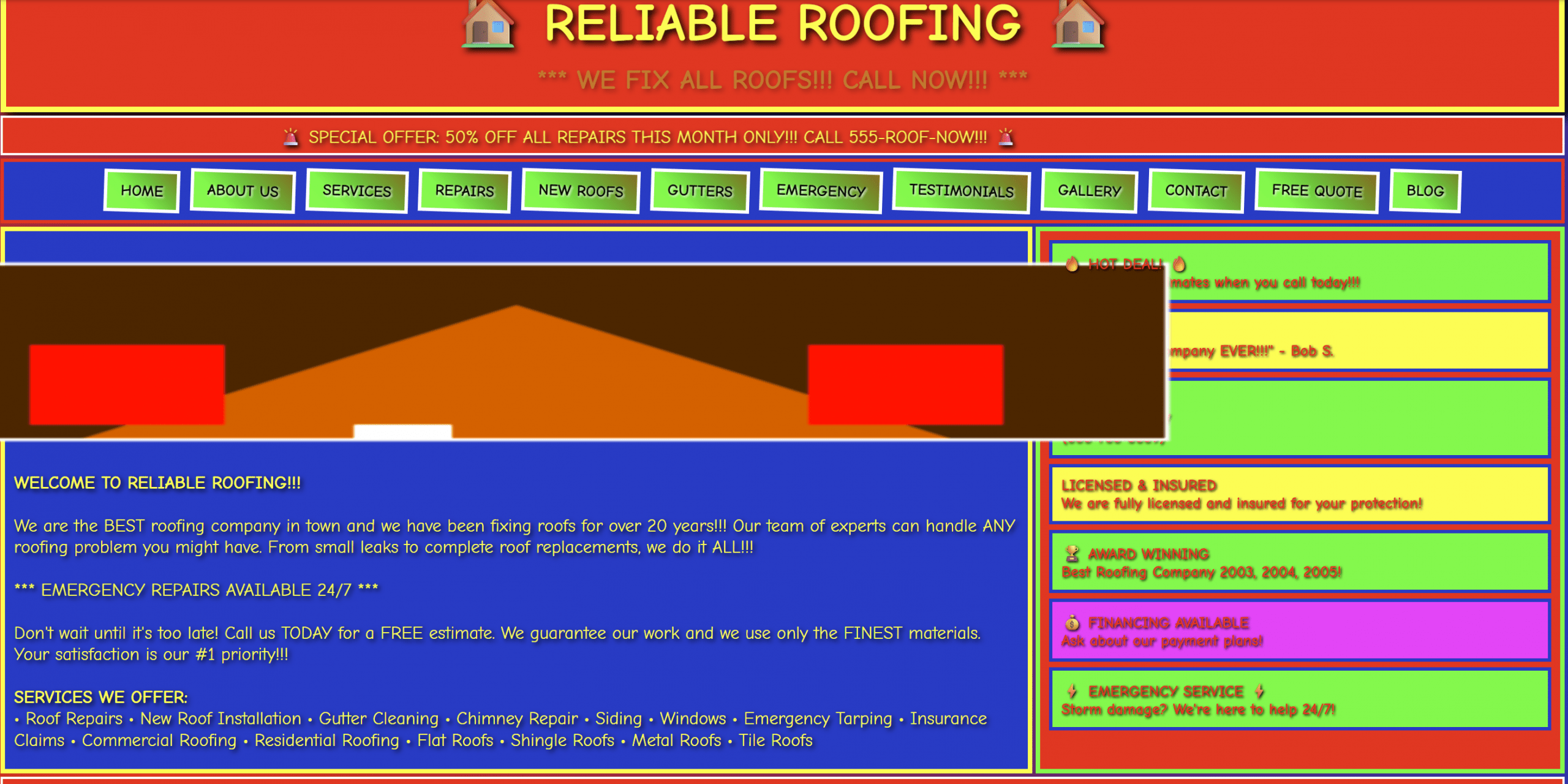 Outdated, cluttered website design